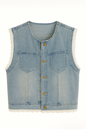 Denim WaistCoat with Lace Trim