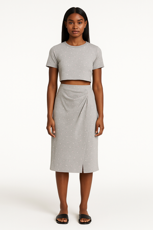 Set of Cotton Crop Top & Skirt with Rhinestone