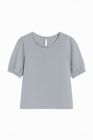 Textured Top with Pearl on the Neck