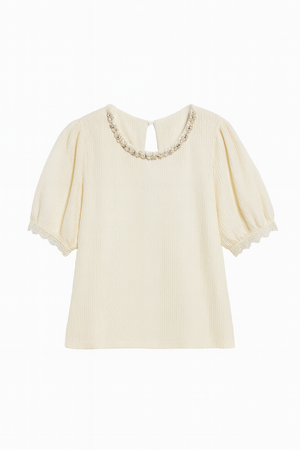 Textured Top with Pearl on the Neck
