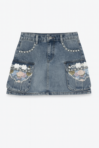 Mini Denim Skirt with Pearl