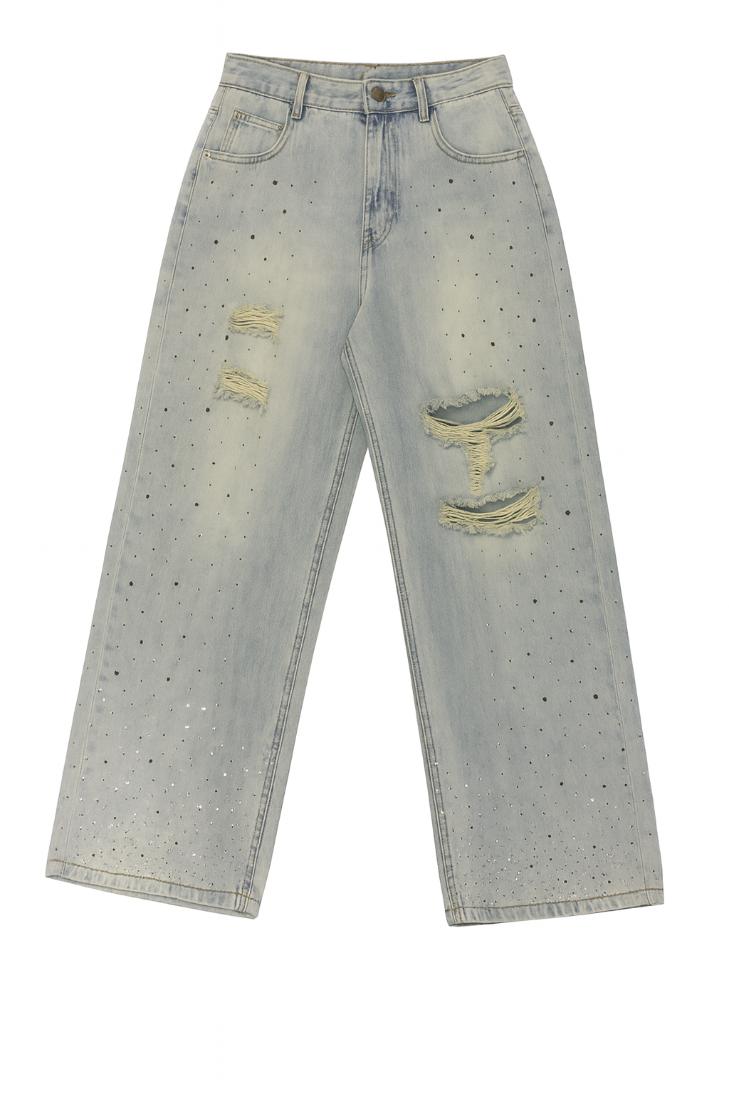 Ripped Jeans with Rhinestone