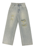 Ripped Jeans with Rhinestone