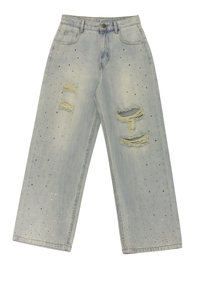 Ripped Jeans with Rhinestone
