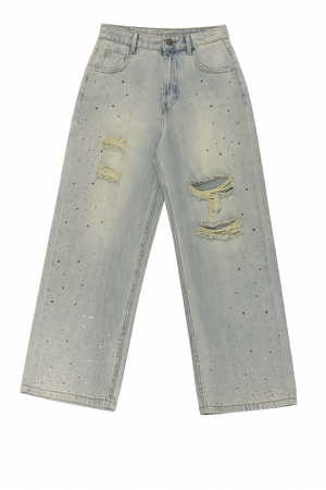 Ripped Jeans with Rhinestone