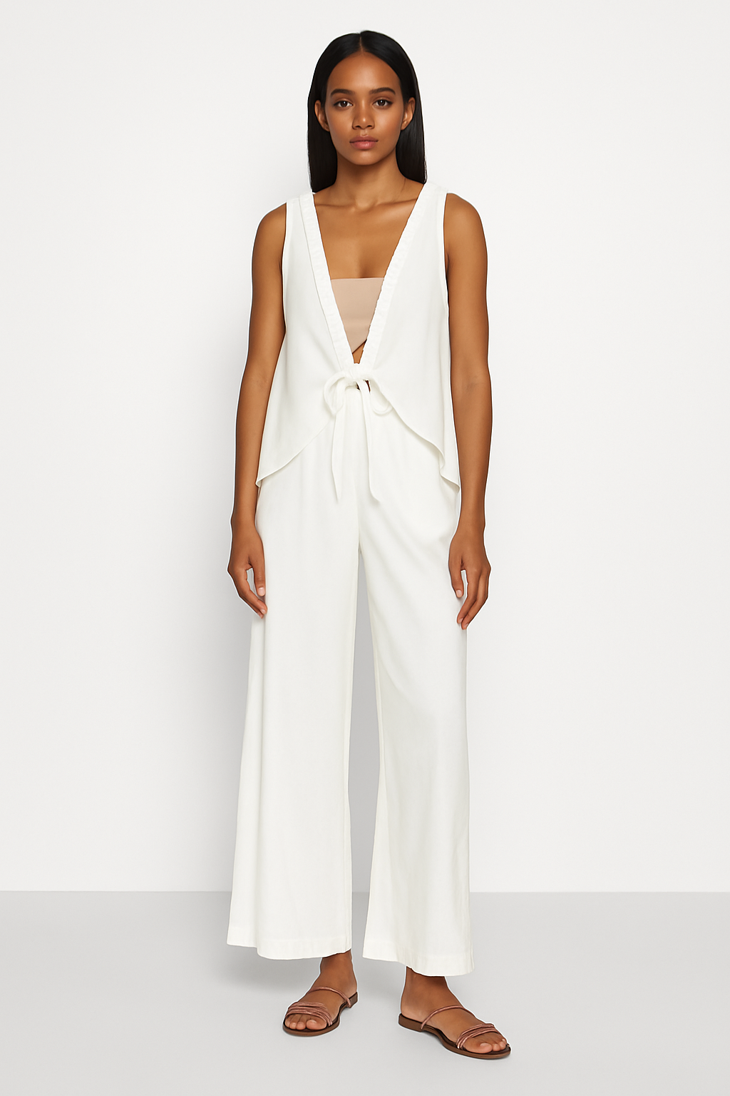 Linen Set of Tie-Front Top & Trouser