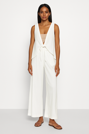 Linen Set of Tie-Front Top & Trouser