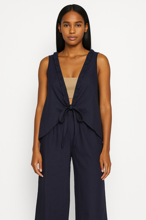 Linen Set of Tie-Front Top & Trouser