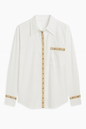 Long Sleeve Shirt with Embroidered Trim