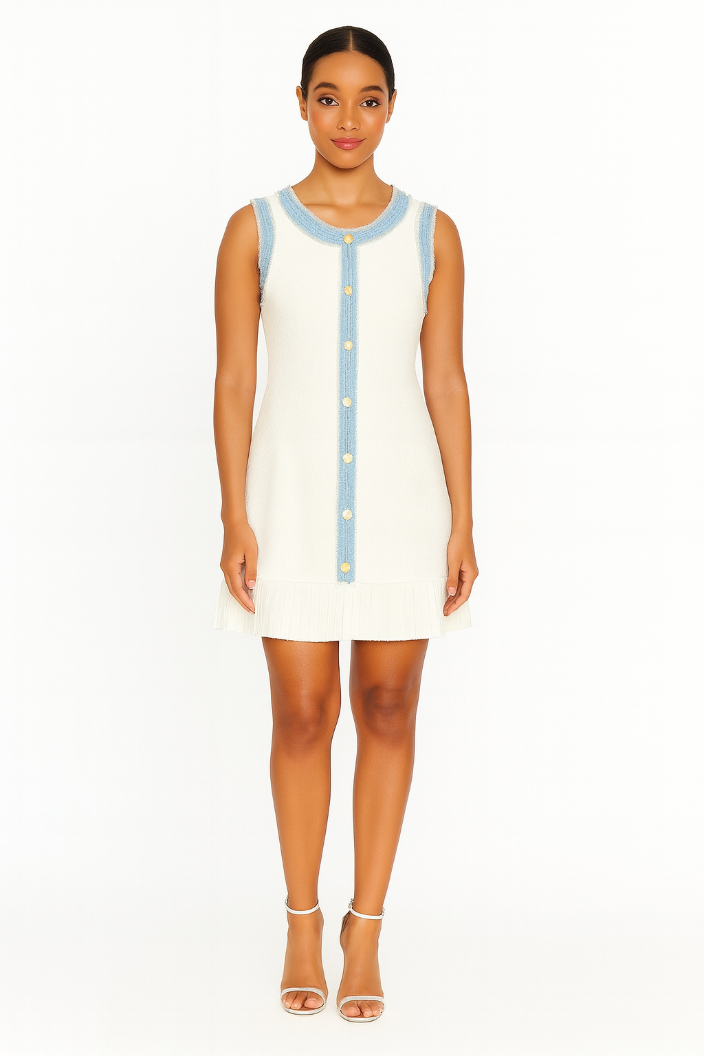 Contrast Trim Button Mini Dress