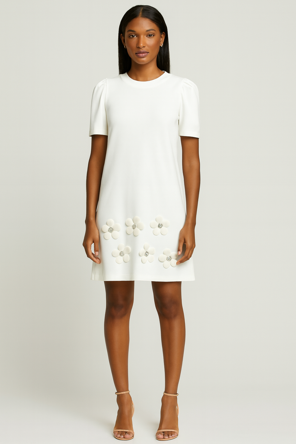 Cotton Mini Dress with Floral Appliques