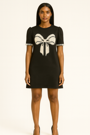 Cotton Mini Dress with Pearl Bow