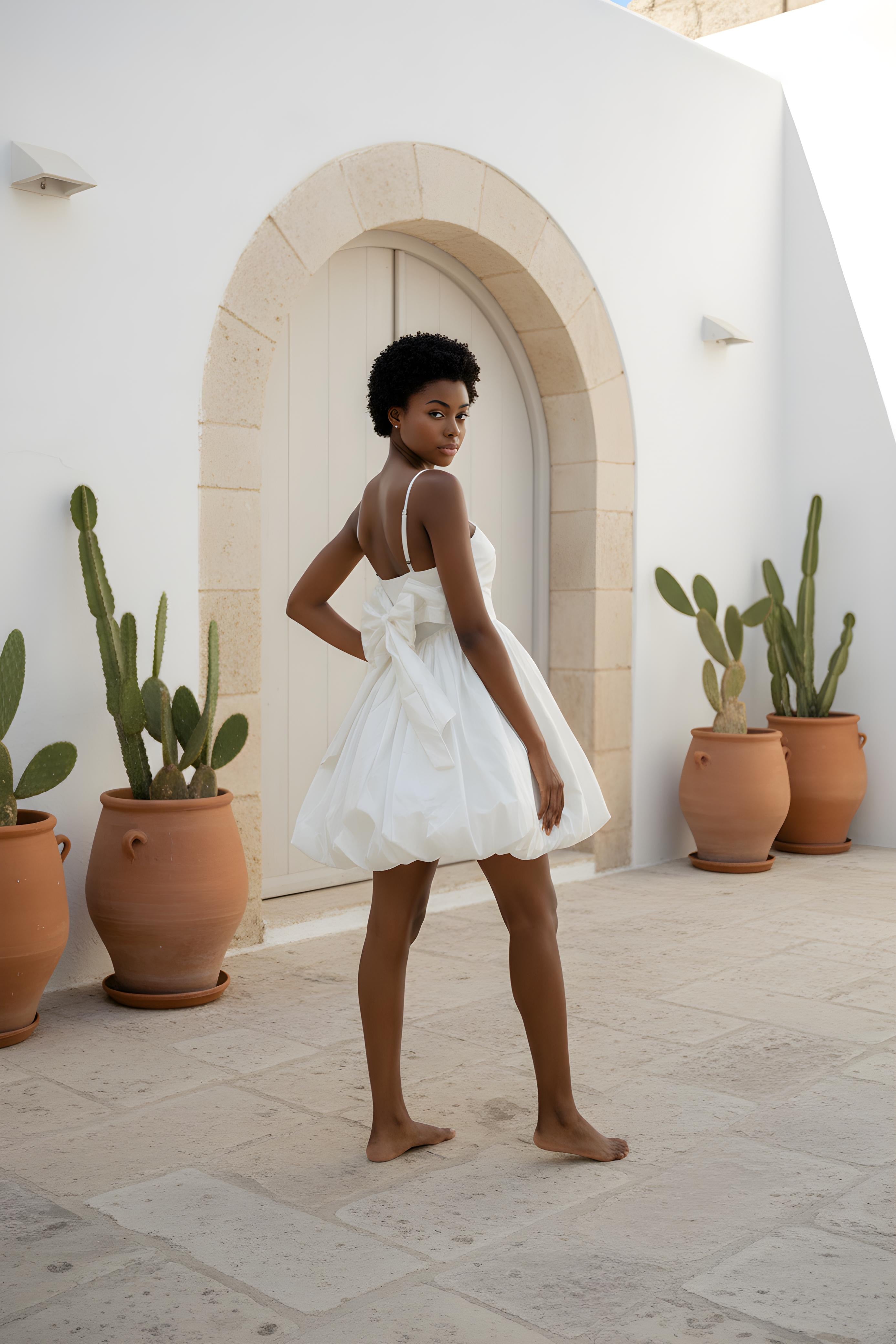 Balloon Mini Dress with Open Back