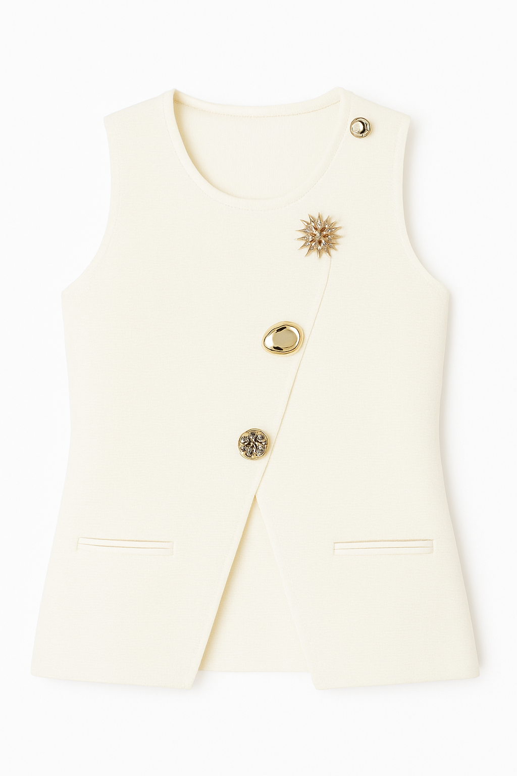 Asymmetric Knit Gold Button Top