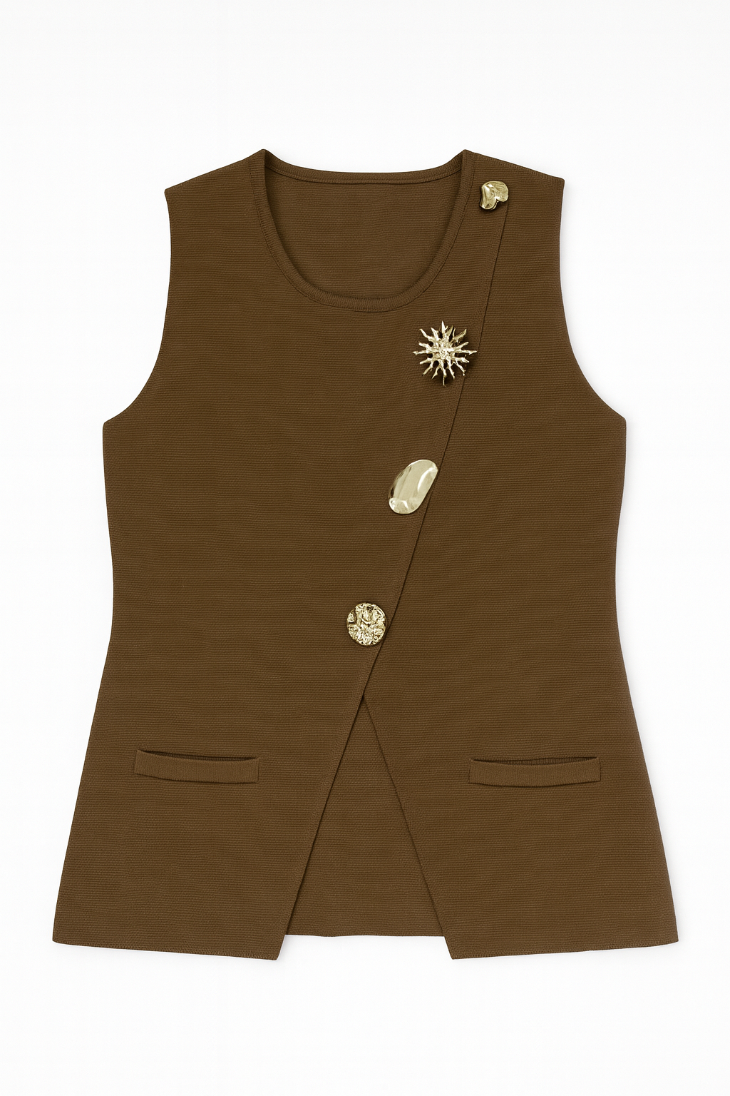 Asymmetric Knit Gold Button Top