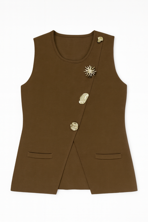 Asymmetric Knit Gold Button Top