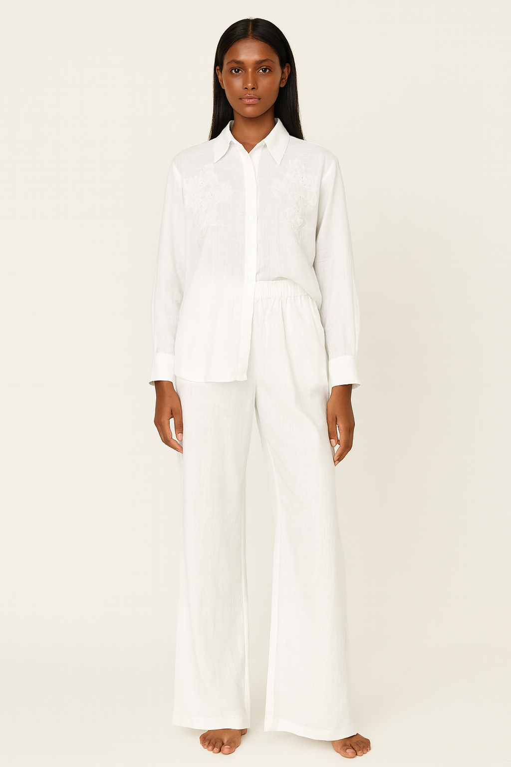 Linen Set of Embroidered Shirt & Trouser