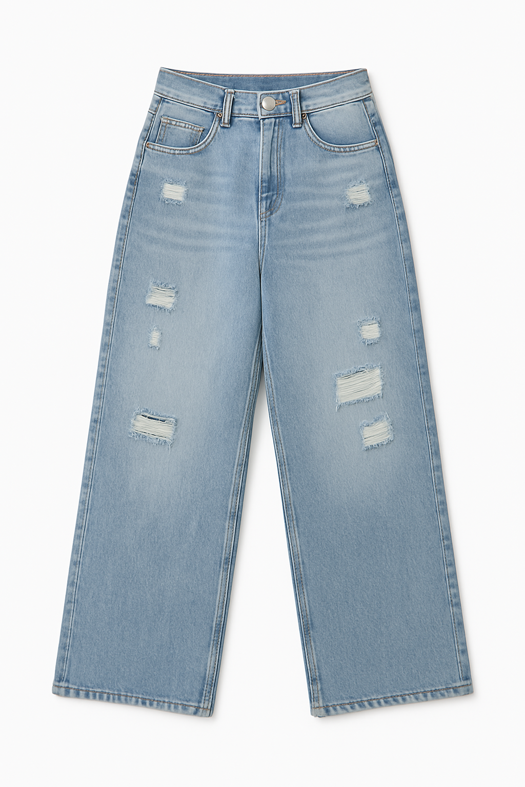Wide-Leg Ripped Jeans