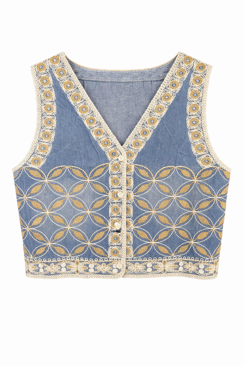 Embroidered Denim Waistcoat