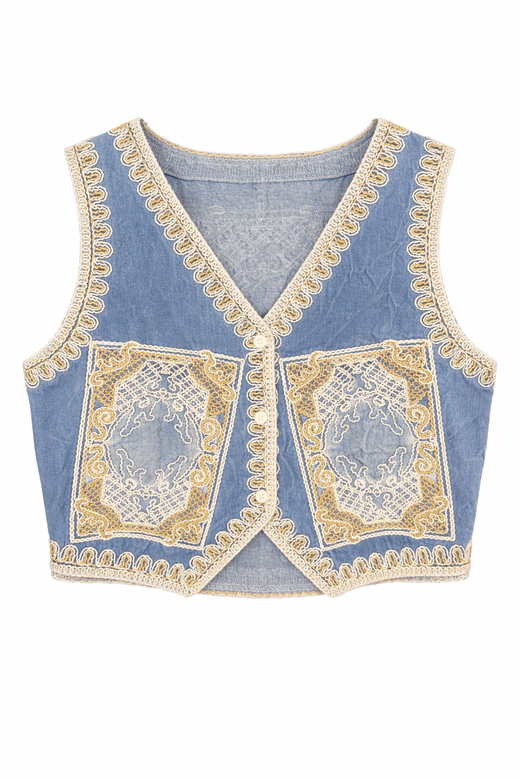 Embroidered Denim Waistcoat