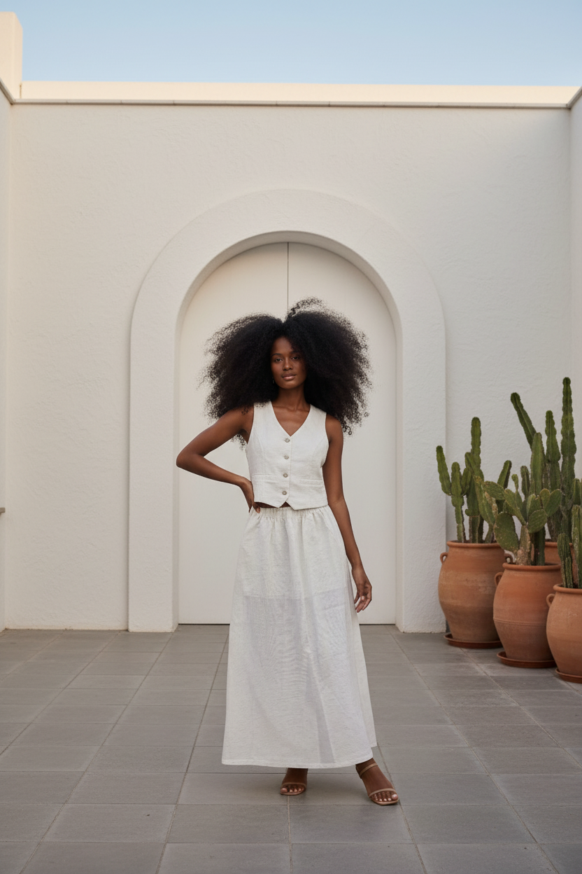 Linen Set of Waistcoat & Skirt