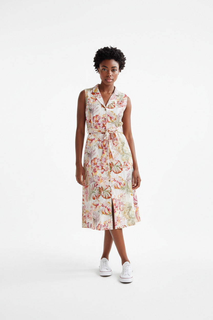 Tropical Floral Linen Dress