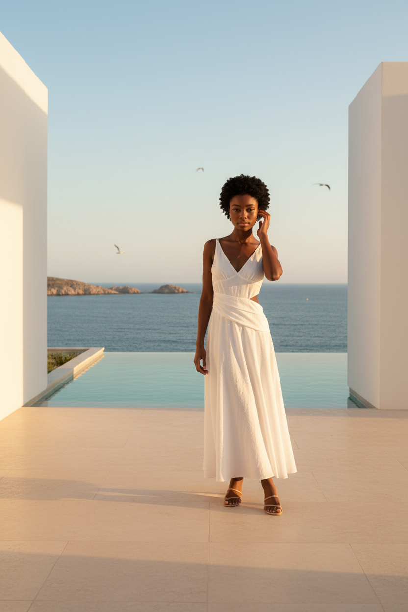 Linen Split Dress with Cut-Out