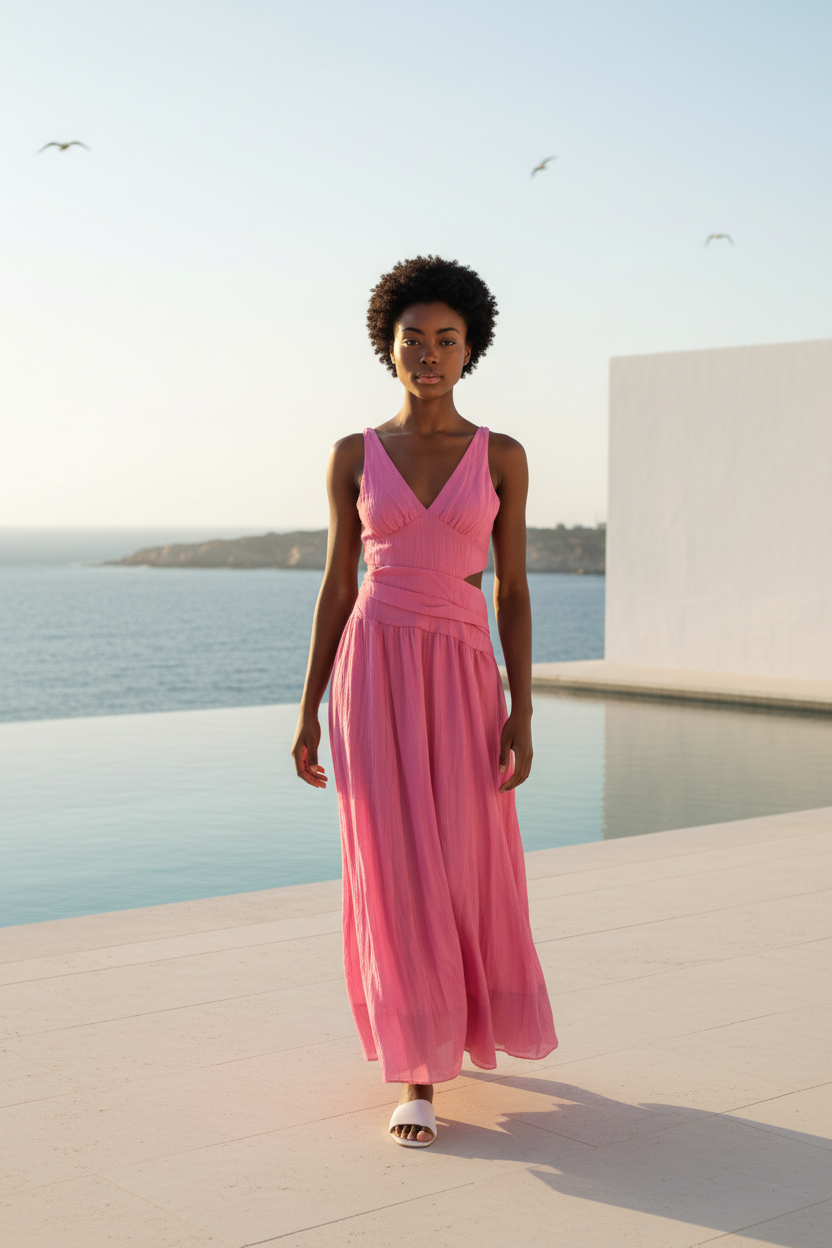 Linen Split Dress with Cut-Out