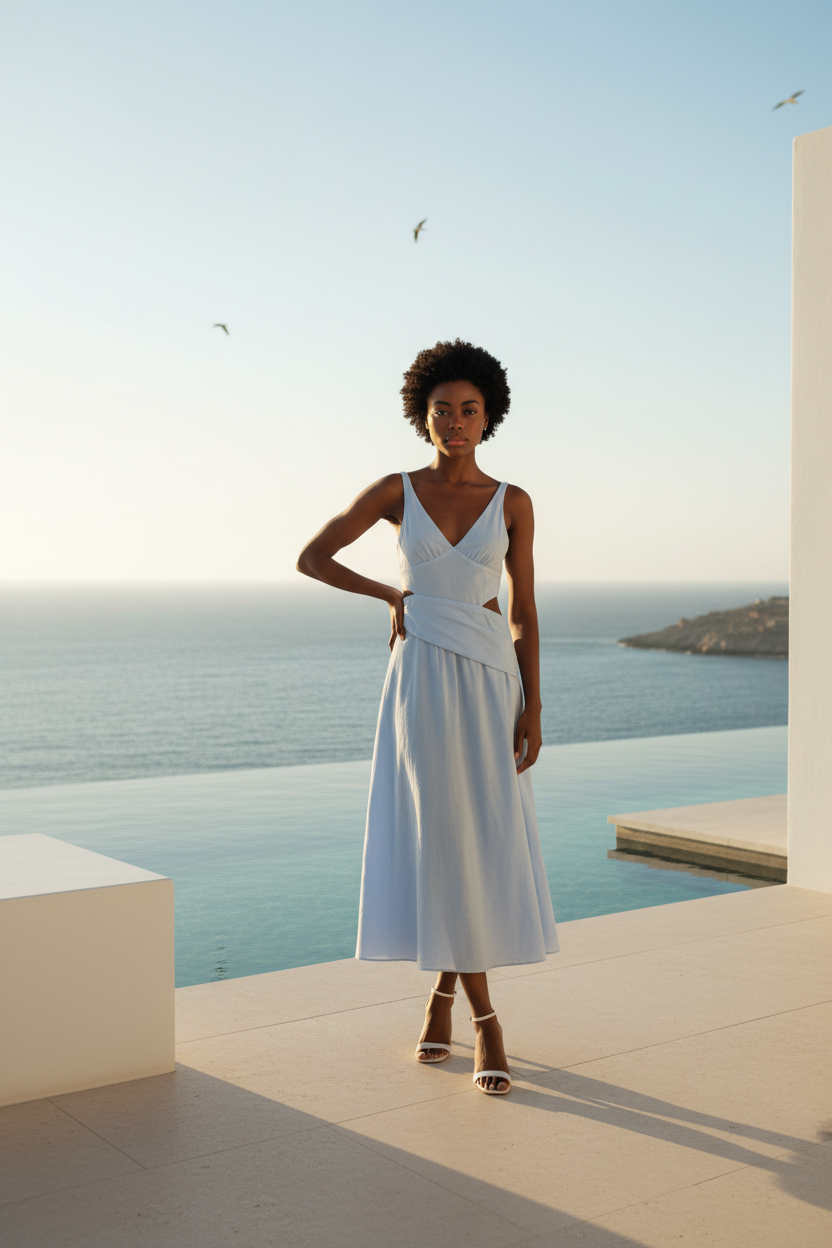 Linen Split Dress with Cut-Out