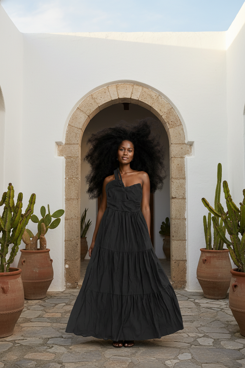 One Shoulder Linen Maxi Dress