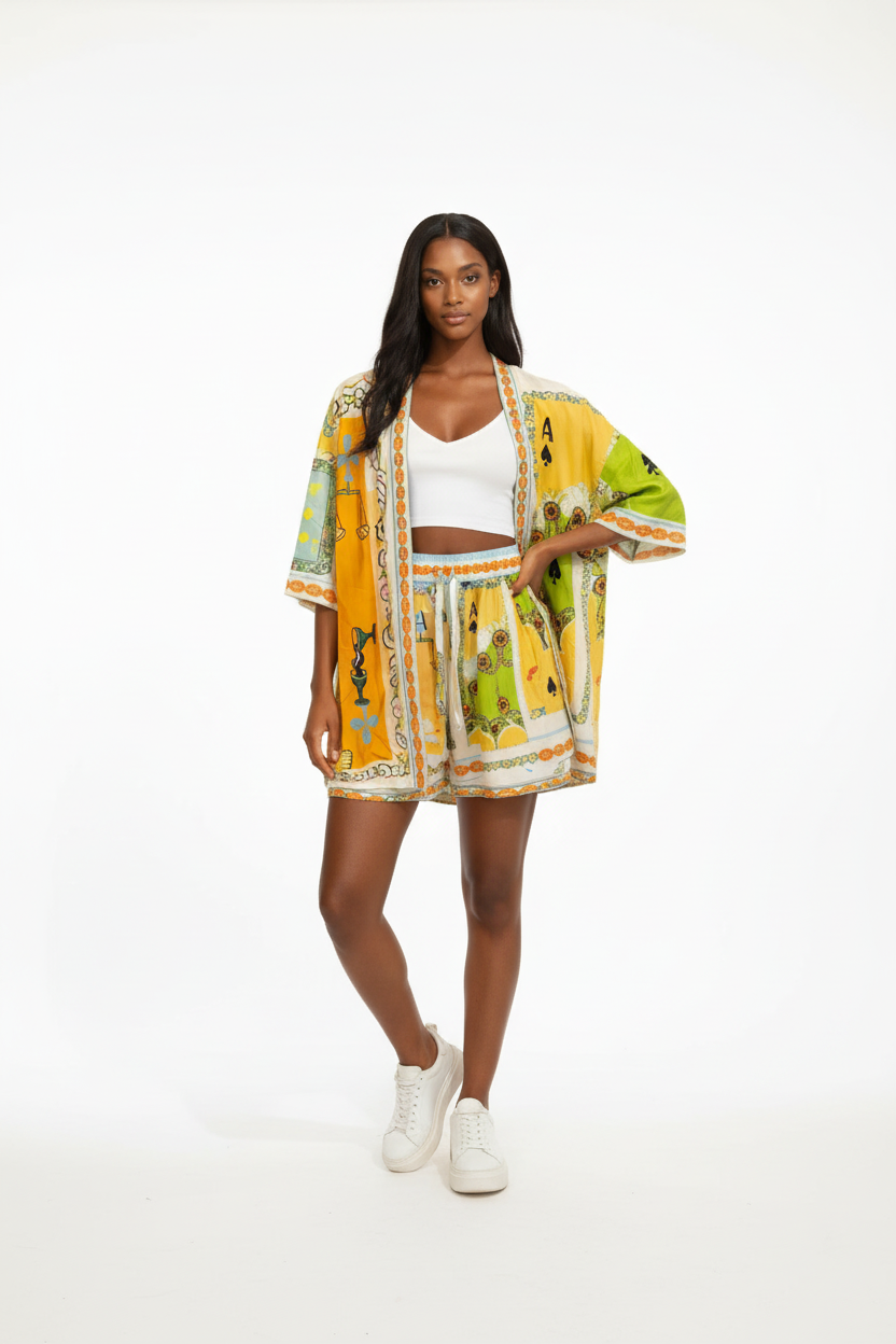 Printed Set of Cardigan & Short