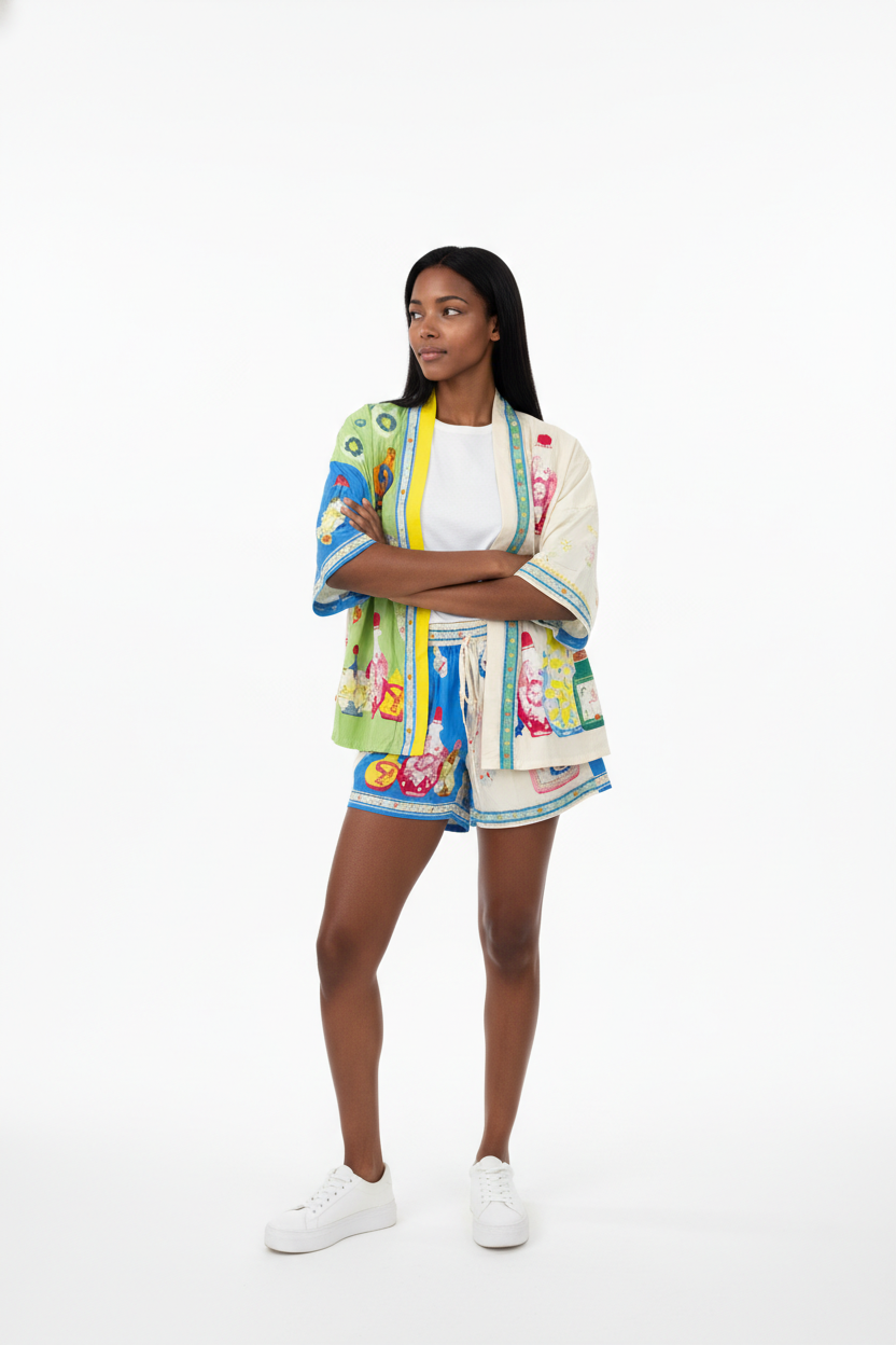 Printed Set of Cardigan & Short