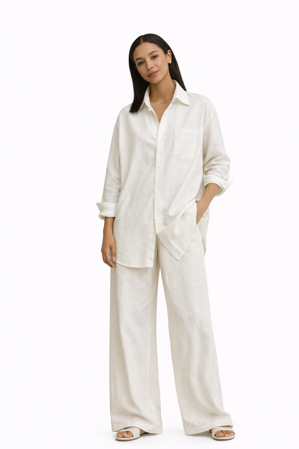 Embroidered Linen Co-Ord Set of Shirt & Trouser