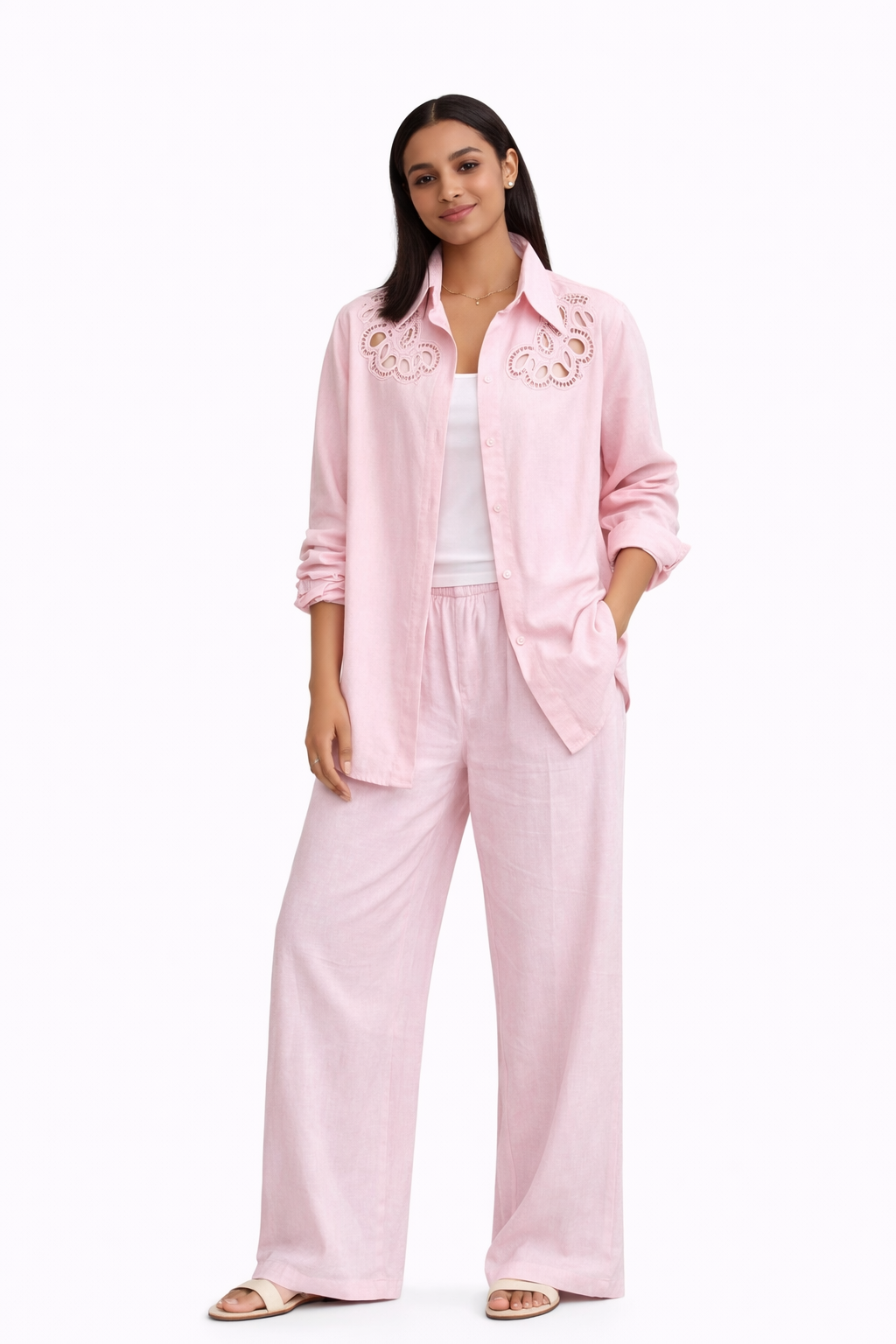 Co-Ord Set of Shirt & Trouser with Cutwork Details