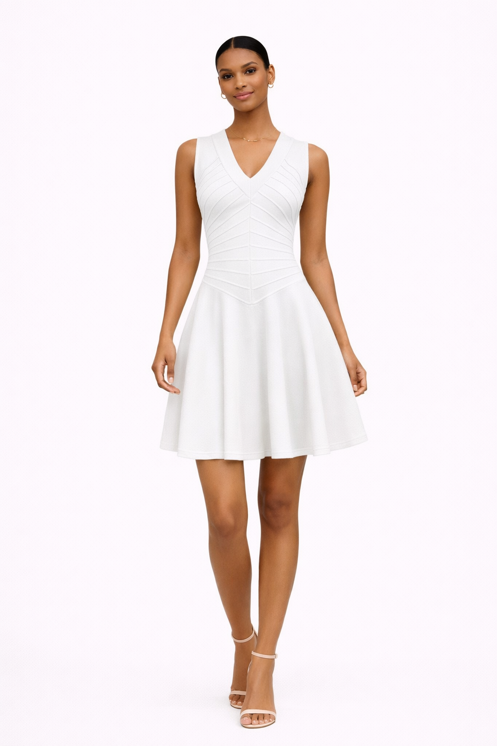 Ribbed Waist Flare Mini Dress