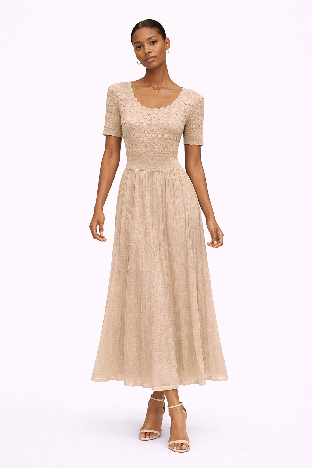 Gold Tone Pleated Maxi Dress
