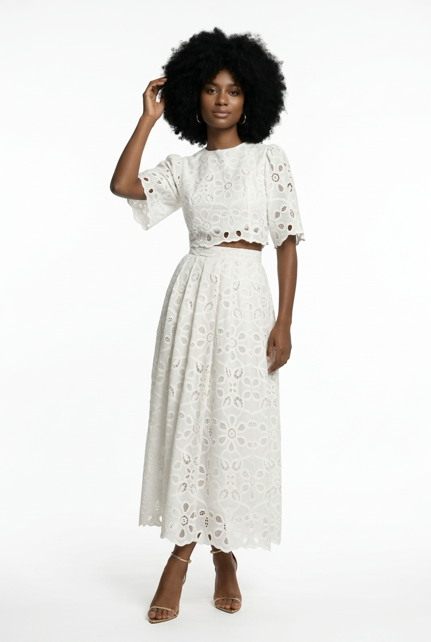 Embroidered Co-Ord Set of Crop Top & Skirt