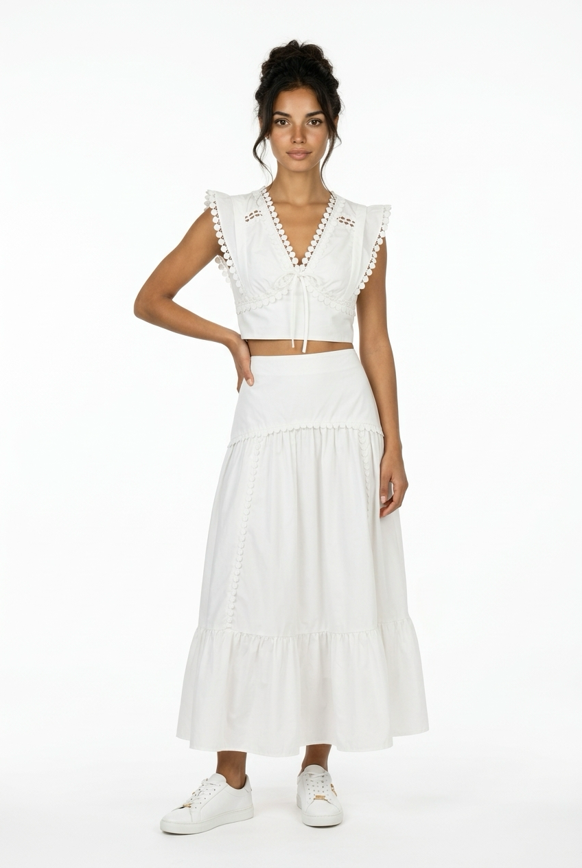 Embroidered Co-Ord Set of Crop Top & Skirt