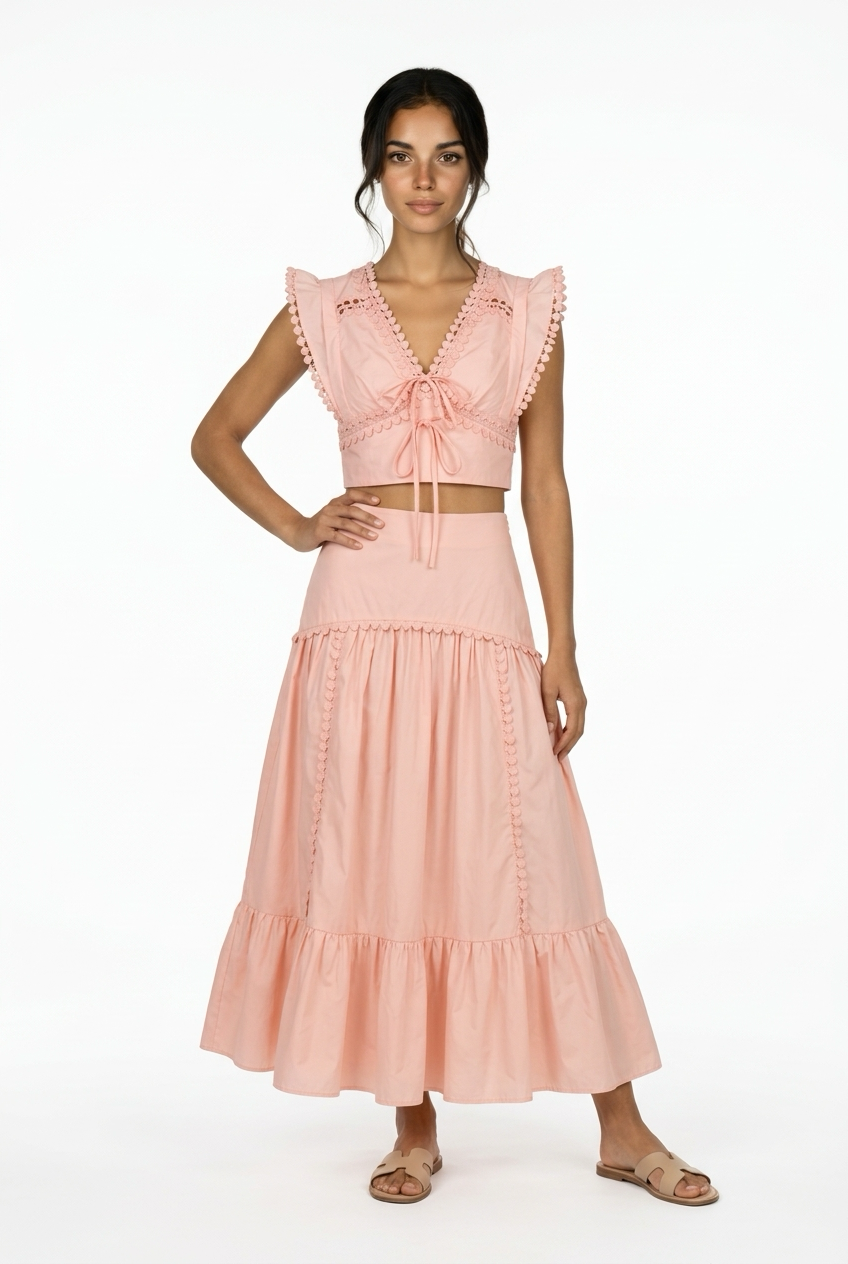 Embroidered Co-Ord Set of Crop Top & Skirt