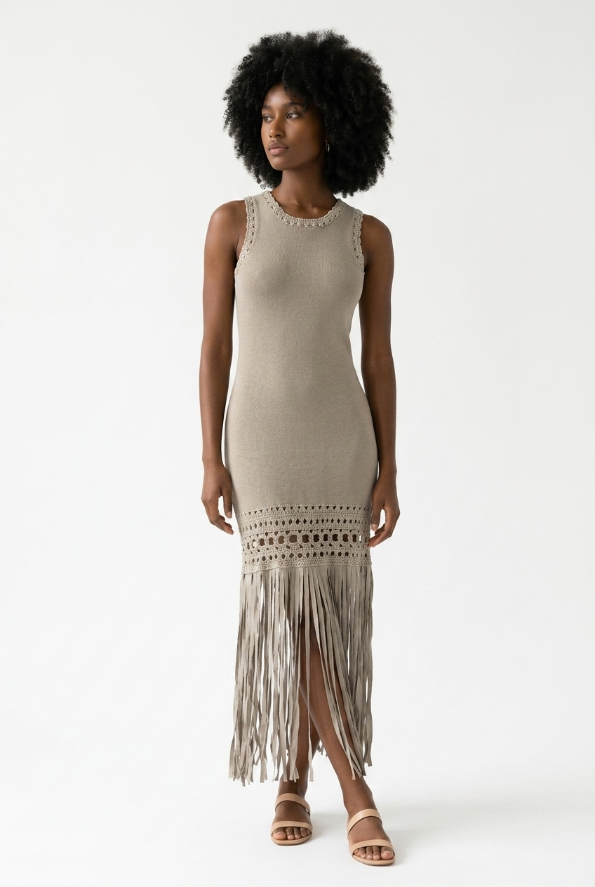 Fringe Knit Midi Dress