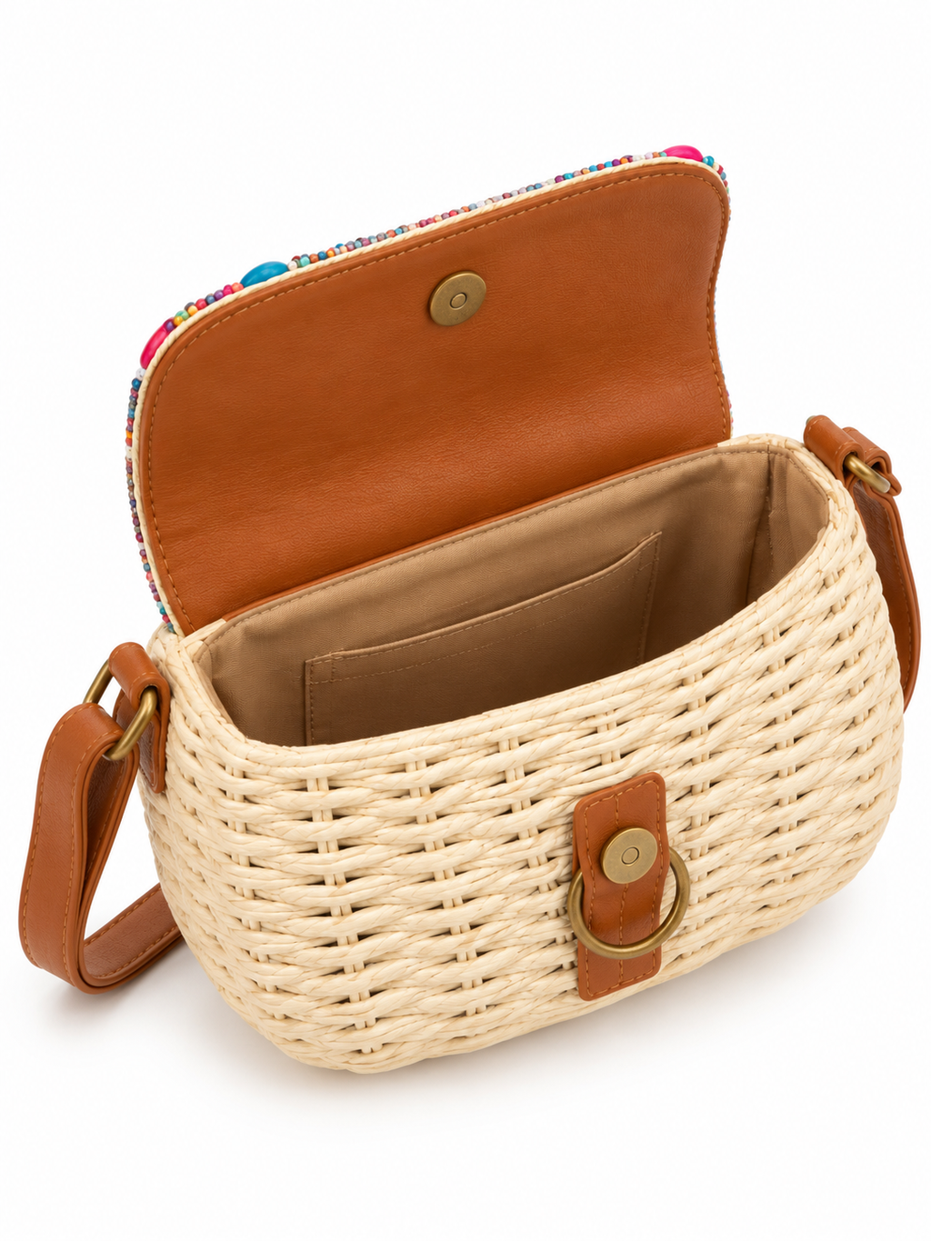 Beaded Raffia Crossbody Bag