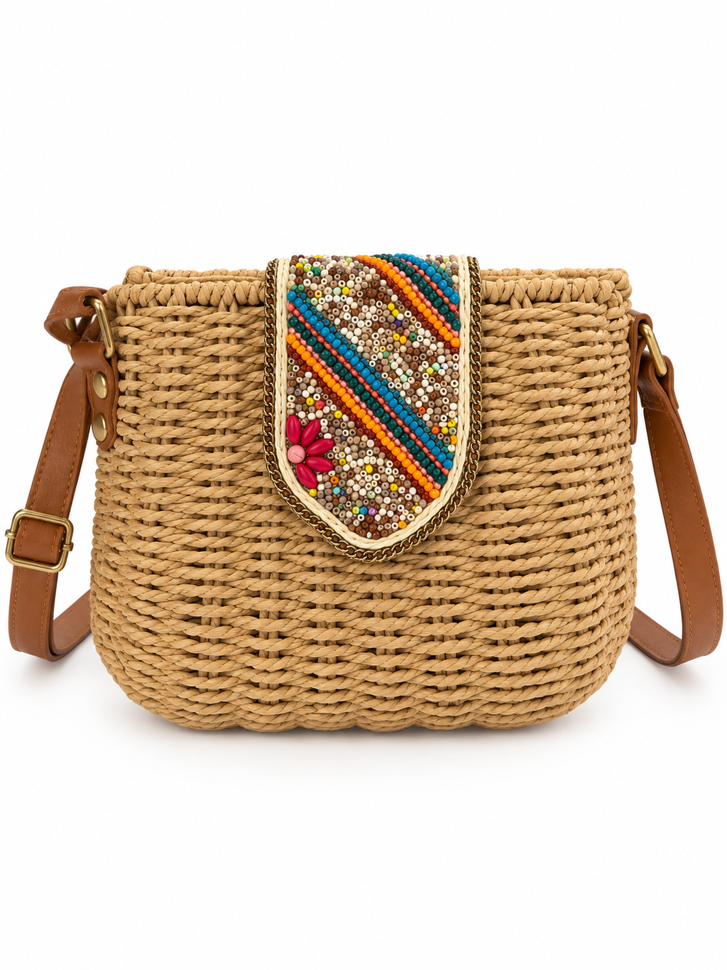 Beaded Raffia Crossbody Bag