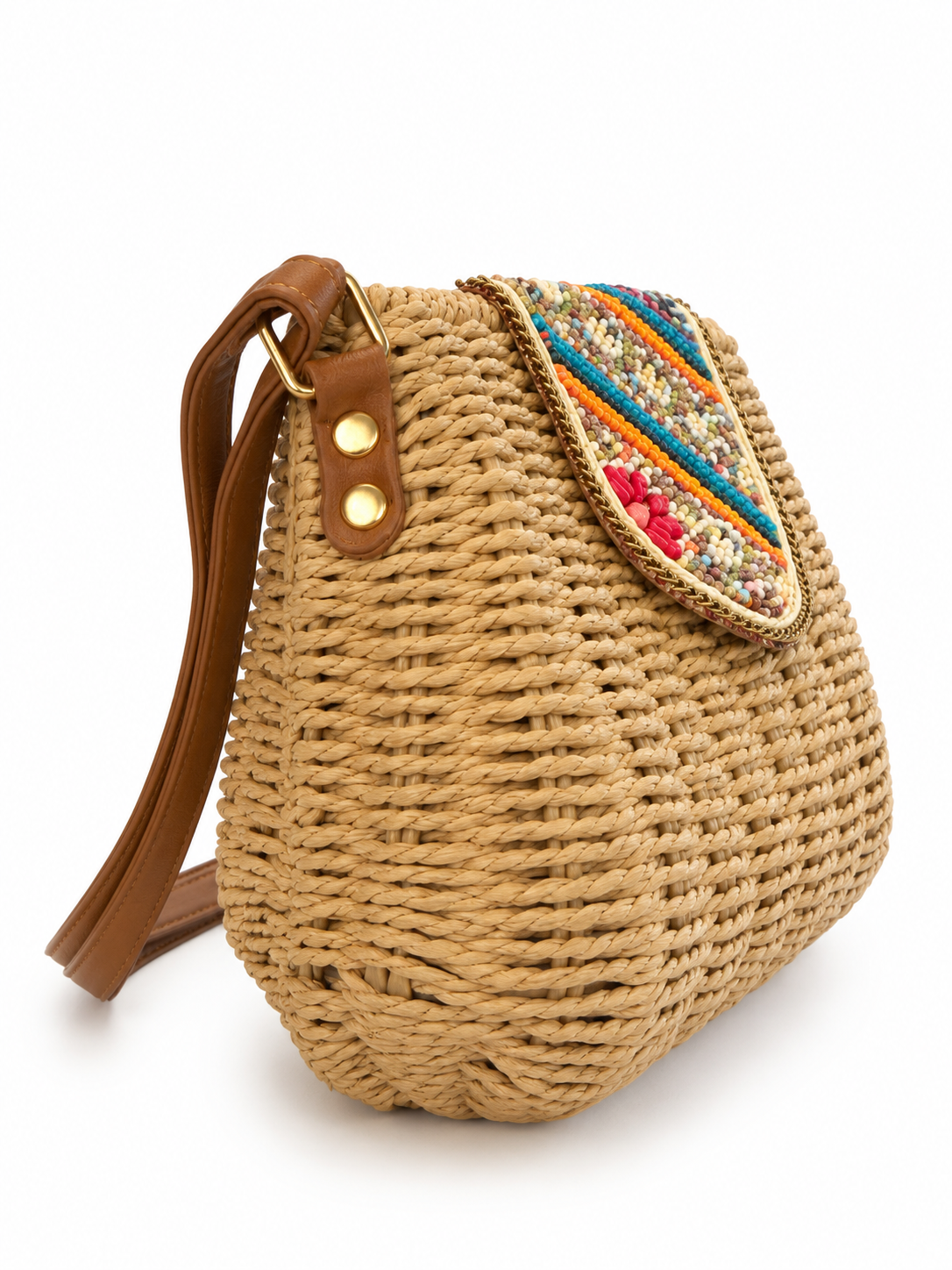 Beaded Raffia Crossbody Bag