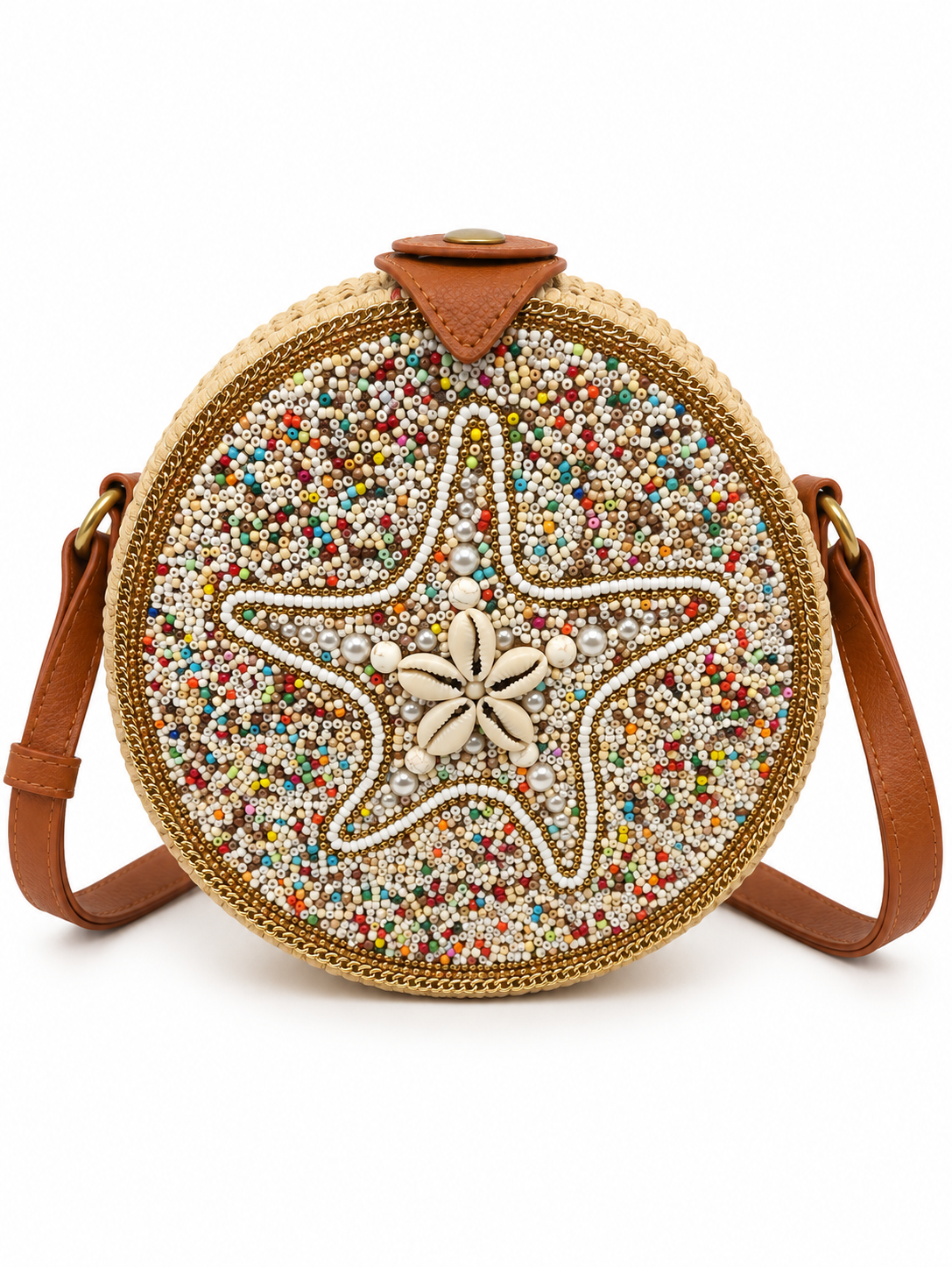 Beaded Raffia Round Bag