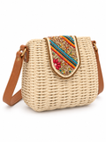 Beaded Raffia Crossbody Bag