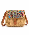 Beaded Raffia Crossbody Bag