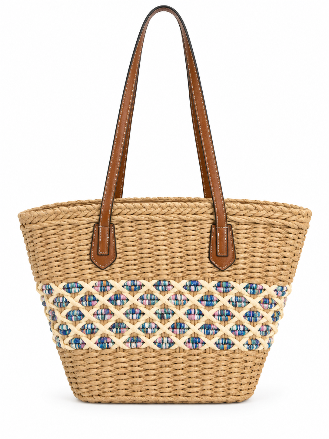 Beaded Woven Raffia Shoulder Bag