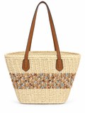 Beaded Woven Raffia Shoulder Bag