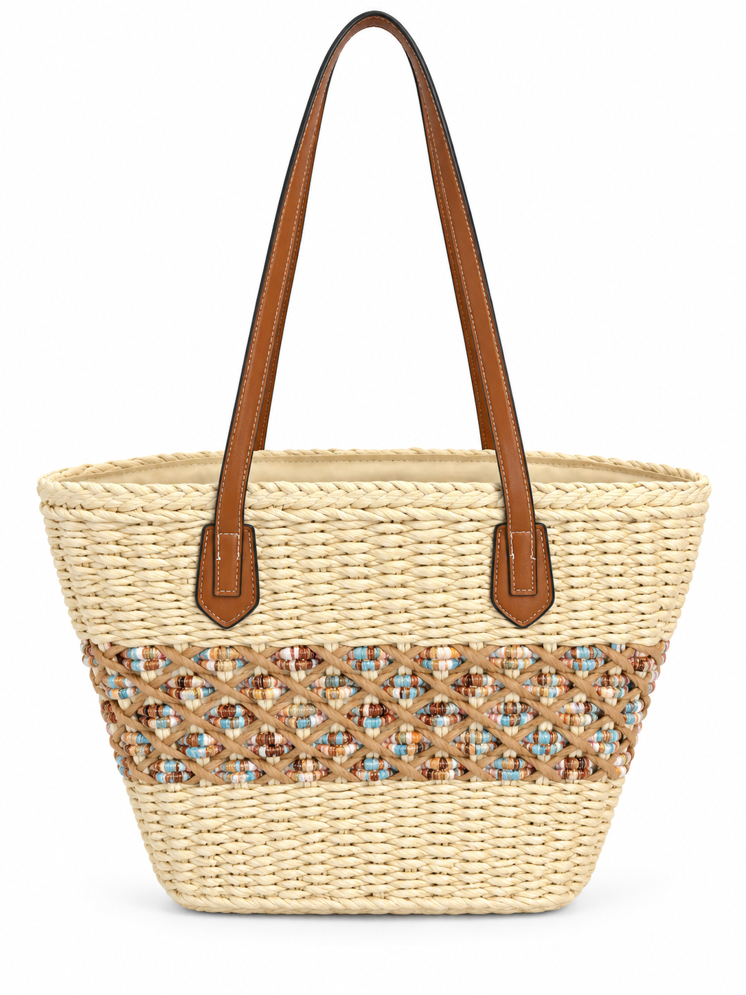 Beaded Woven Raffia Shoulder Bag
