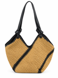 Contrast Trim Raffia Shoulder Bag